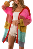 Cardigan multicolore ouvert sur le devant en patchwork de blocs de couleurs