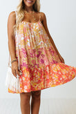 Floral Print Tiered Spaghetti Straps Shift Dress