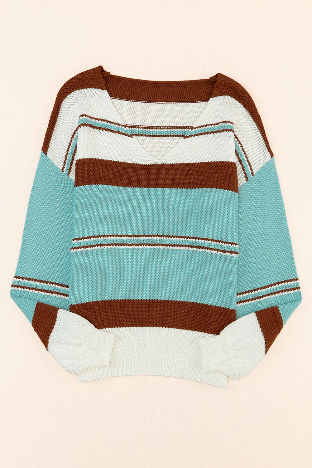 Striped Pattern Knit V Neck Sweater