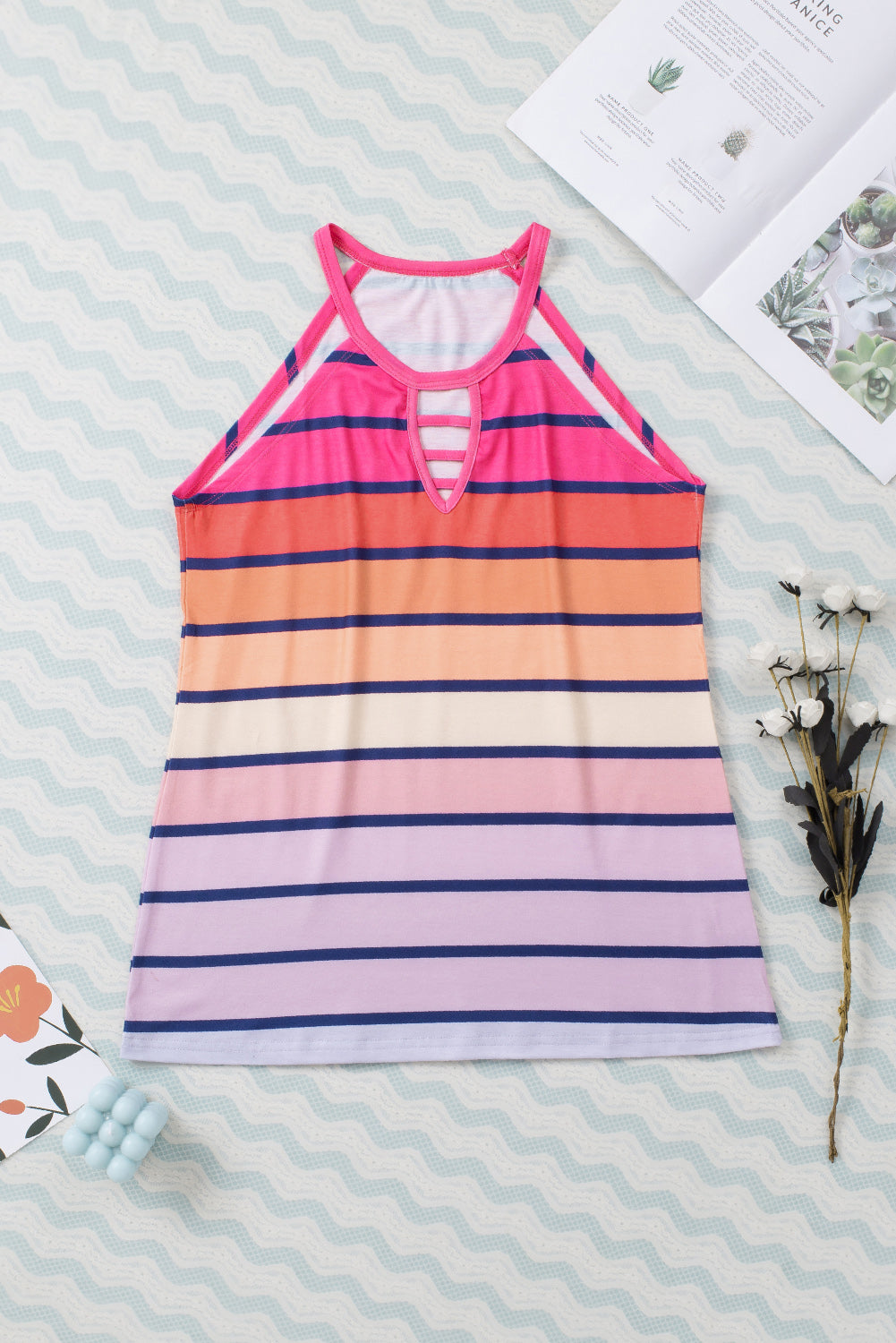 Camisole ajourée à rayures colorées multicolores