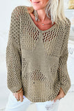 Light French Beige Star Pointelle Knit Baggy Sweater