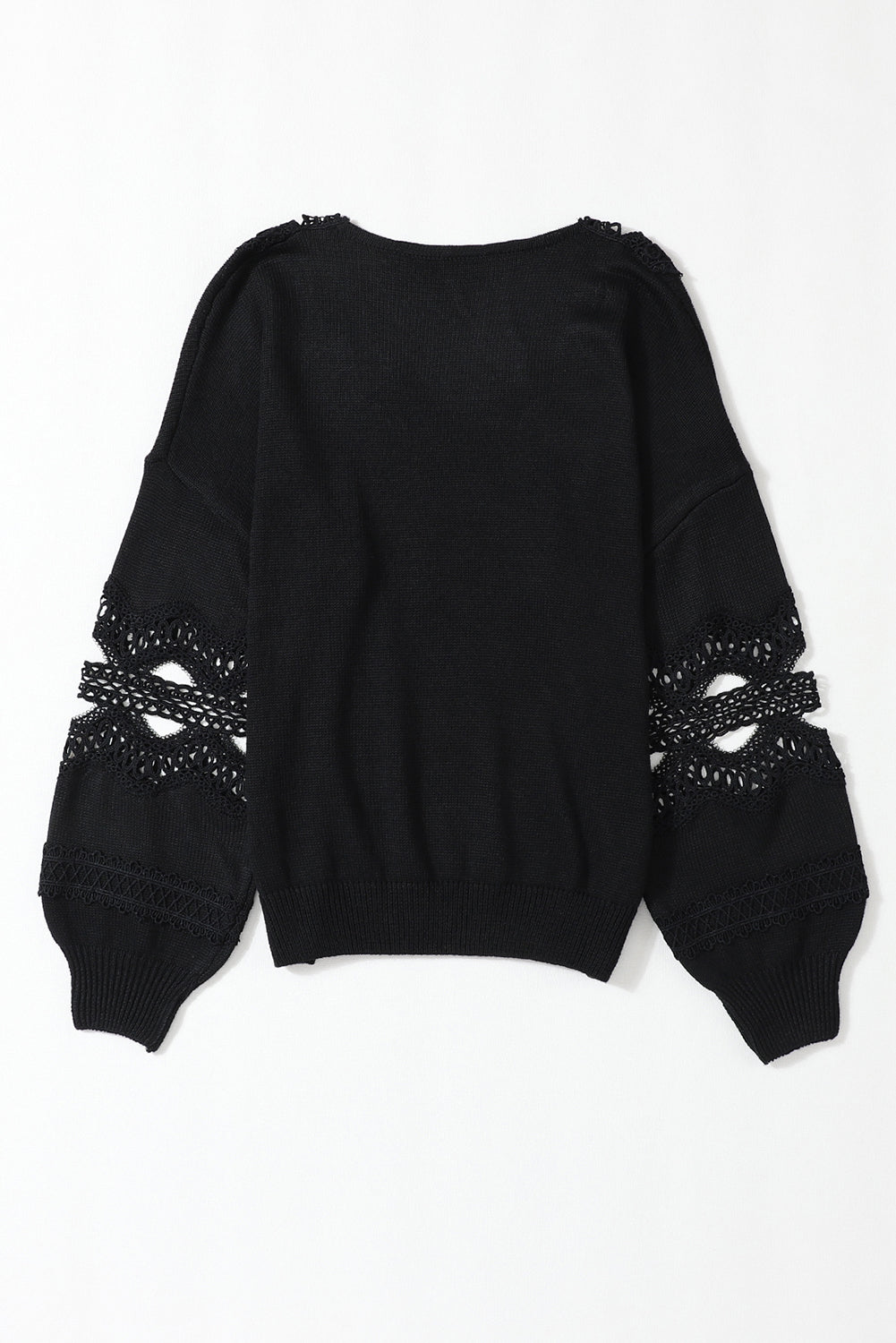 Hollowed Lace Splicing V Neck Loose Sweater