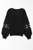 Hollowed Lace Splicing V Neck Loose Sweater