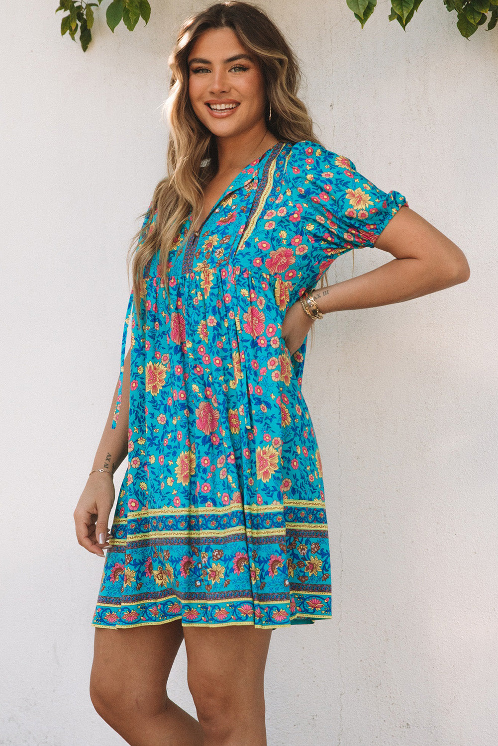 Floral Print Empire Waist Flowy Dress