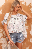 Floral Ruffled Short Sleeve Back Knot Blouse