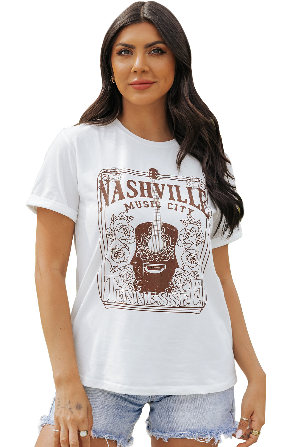 White NASHVILLE MUSIC CITY Graphic Crew Neck Tee