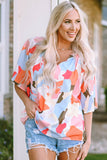 Floral Print V Neck Half Sleeve Blouse