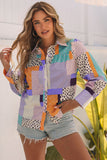 Mixed Print Button Front Cuffed Sleeve Shirt