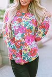 Twisted Hollow-out Back Floral Long Sleeve Top