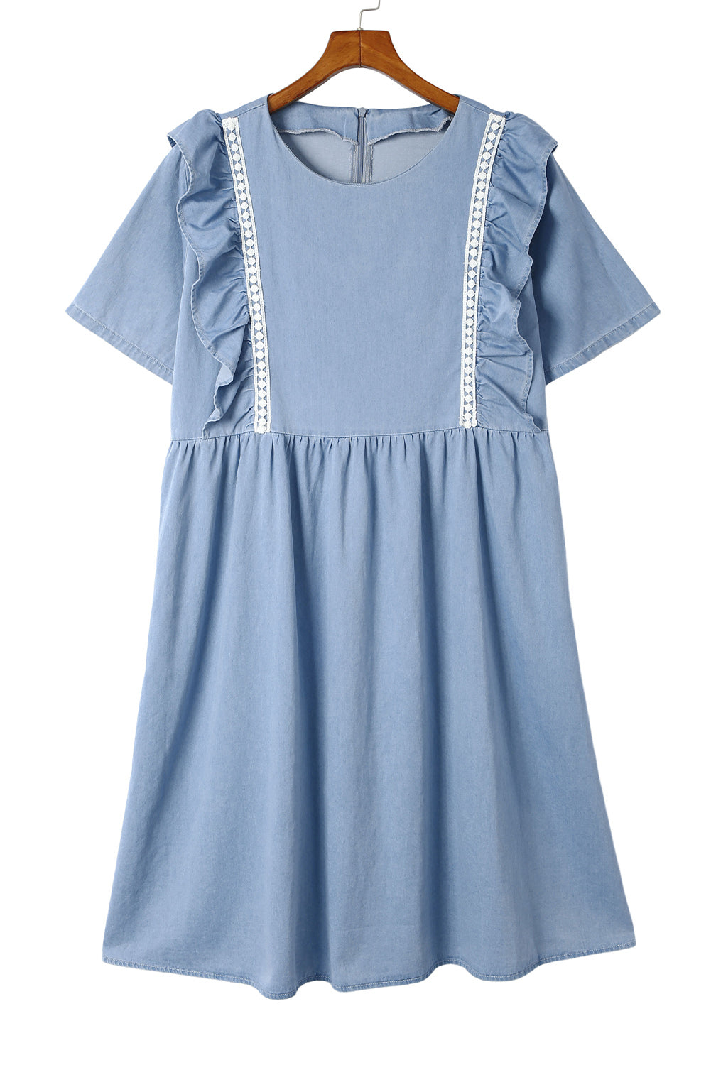 Robe midi en chambray à volants bleu ciel