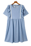 Robe midi en chambray à volants bleu ciel