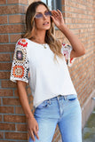 Medium Grey Floral Crochet Short Sleeve Top