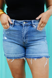 Raw Edge Splicing Distressed Plus Size Denim Shorts