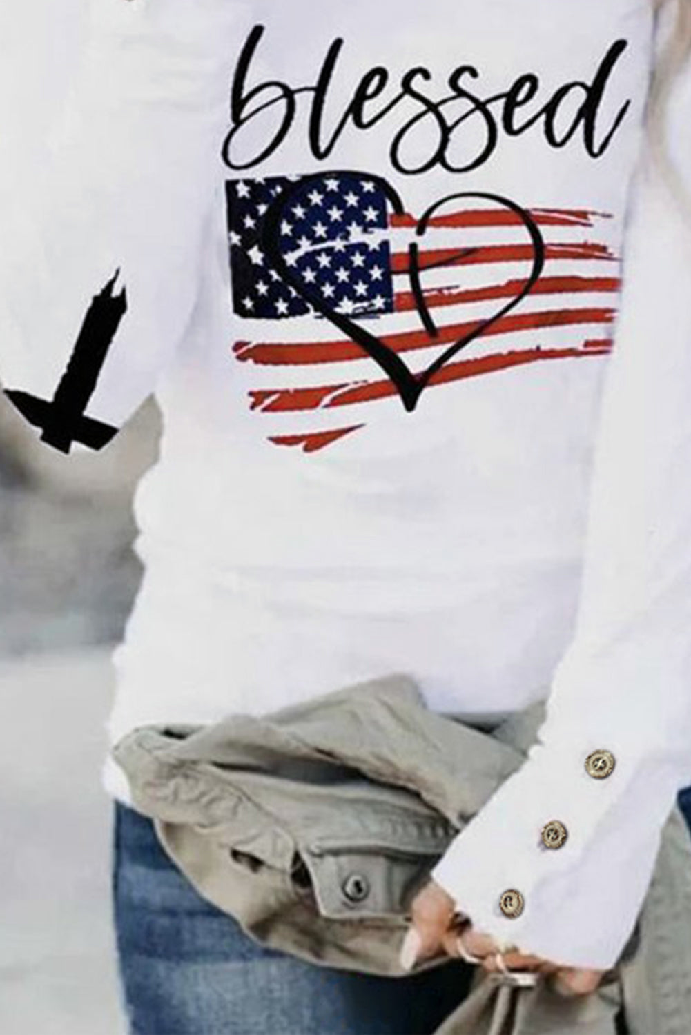 Blessed American Flag Buttoned Long Sleeve T Shirt