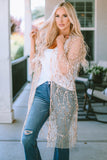 Sequin Sheer Long Sleeve Open Front Kimono