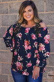 Plus Size Crochet Detail Cold shoulder Floral Blouse