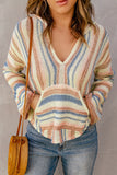 Striped Knit Kangaroo Pocket Hooded Sweater