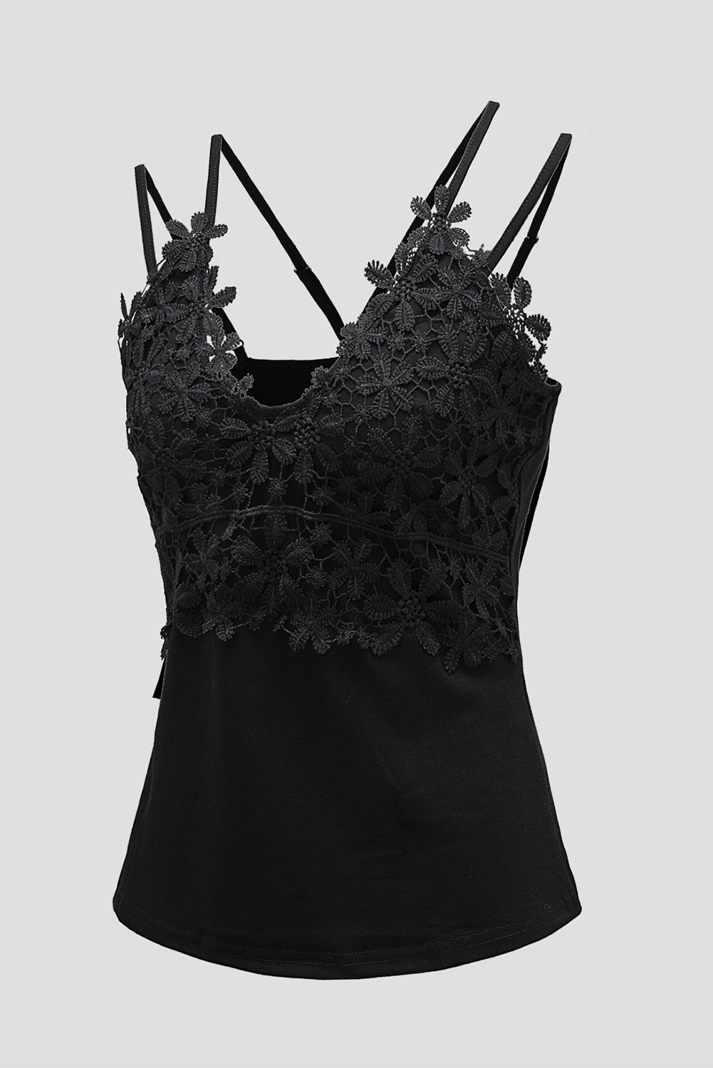 Lace Overlay Strappy Hollow-out Tank Top