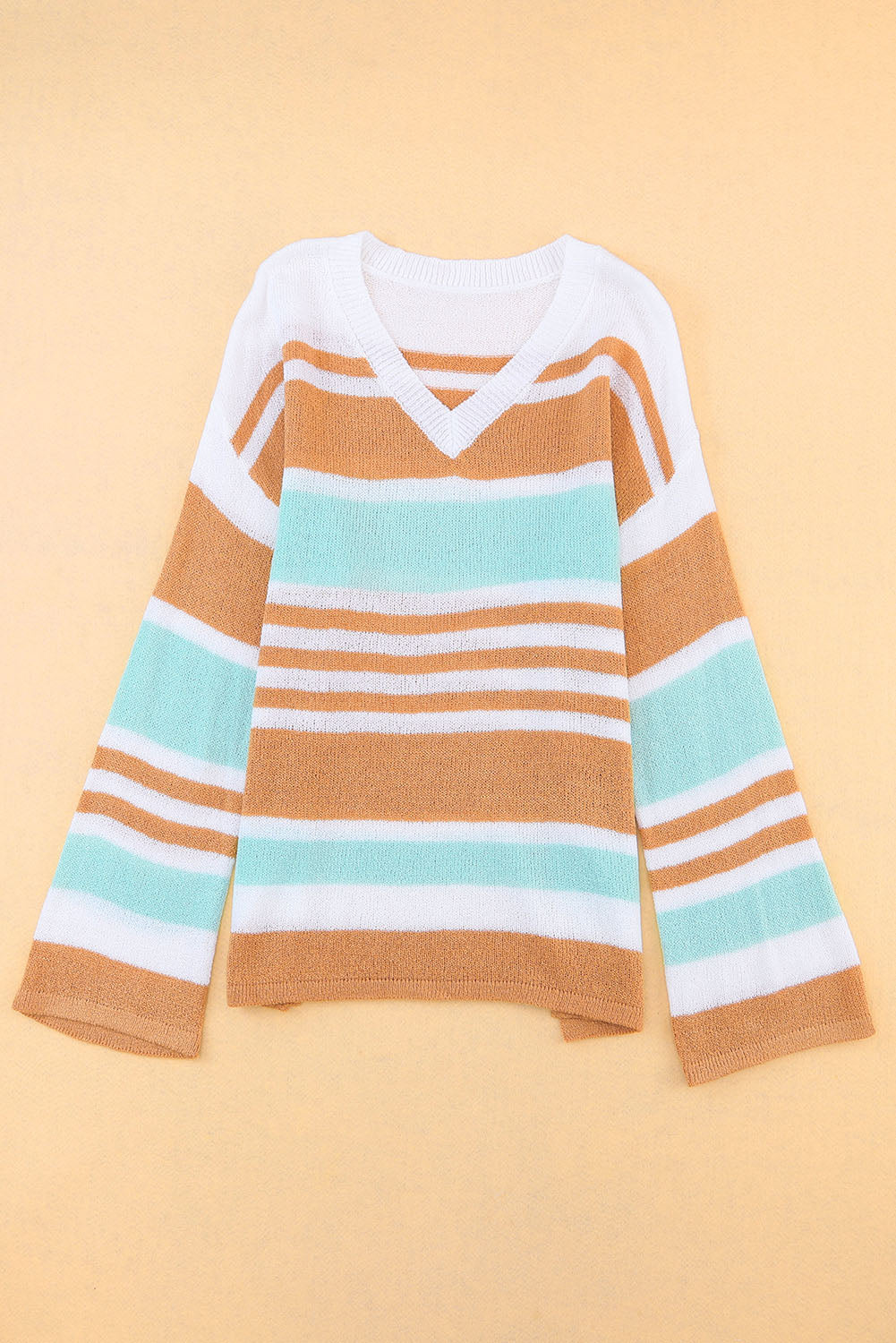 Colorblock Stripe Long Sleeve Split Sweater