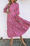 Robe à manches bouffantes 3/4 à imprimé géométrique rose bohème