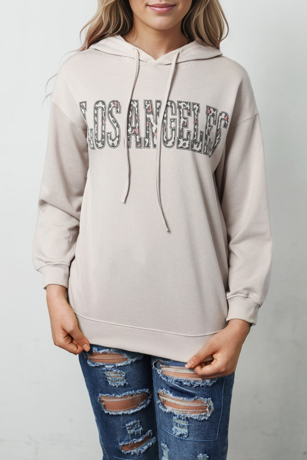 LOS ANGELES Leopard Letter Graphic Hooded Sweatshirt