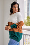 Plus Size Ribbed Trim Color Block Sweater