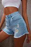 Light Frayed Hem Denim Shorts