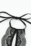 2pcs Lace Open Cut Chain Decor Lingerie Set