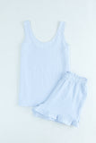 Textured U Neck Tank Top and High Waist Shorts Set