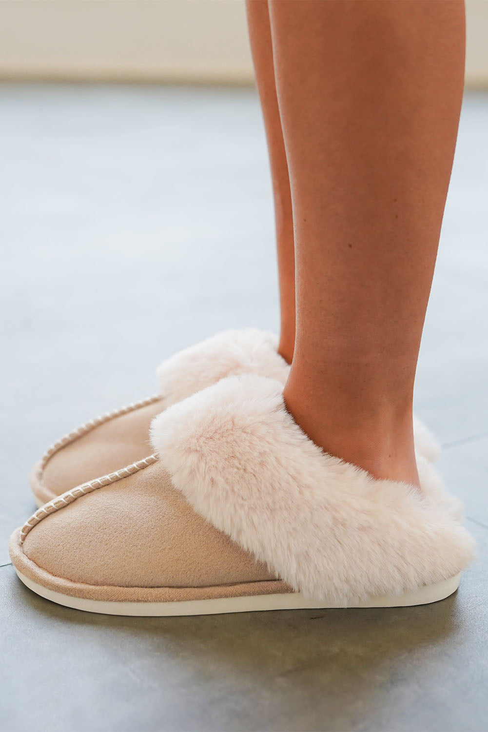 Cut and Sew Faux Suede Plush Lined Slippers