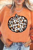 Orange Spooky Season Ghost Print Ribbed Pullover Sweatshirt