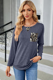 Leopard Patch Detail Long Sleeve Top