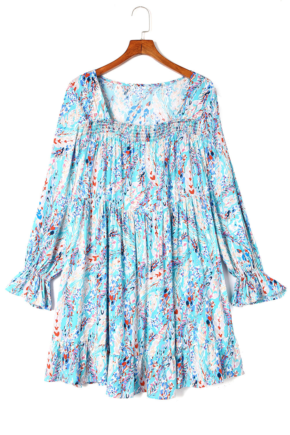 Ruffled Square Neck Floral Dress