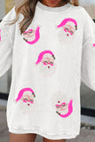 White Sequin Father Christmas Ribbed Oversized Graphic Sweatshirt