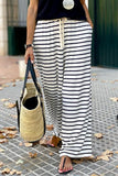 White Drawstring Striped Wide Leg Pants