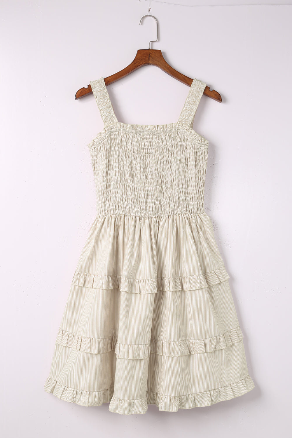 Ribbed Knit Shirred Tiered Ruffled Sleeveless Mini Dress