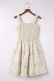 Ribbed Knit Shirred Tiered Ruffled Sleeveless Mini Dress