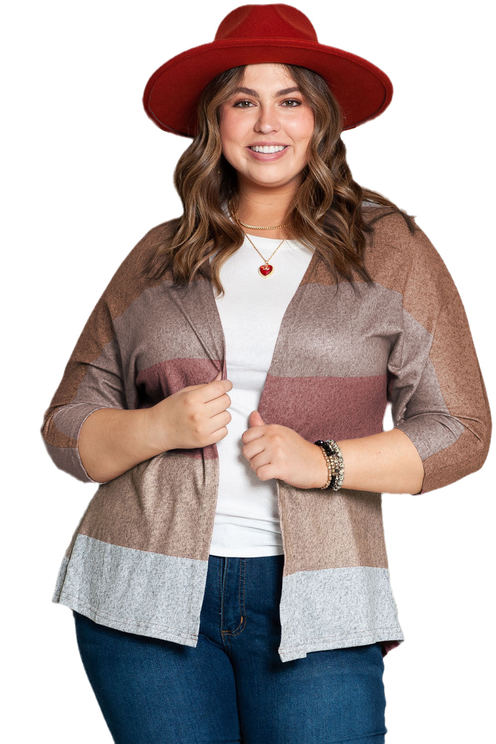 Plus Size Colorblock Knit Cardigan