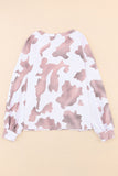 Cow Spots Print Drop Shoulder Puff Sleeve Sweatshirt