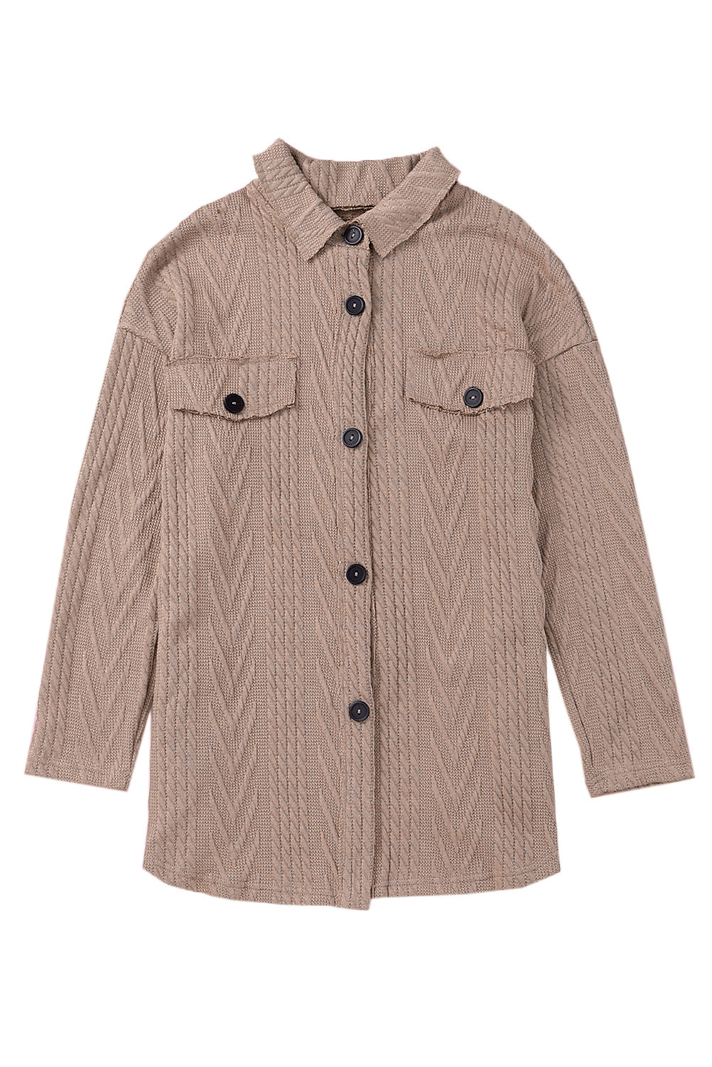 Oversize Textured Knit Button Front Shacket