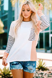 Colorblock Striped Splicing Waffle Knit Long Sleeve Top