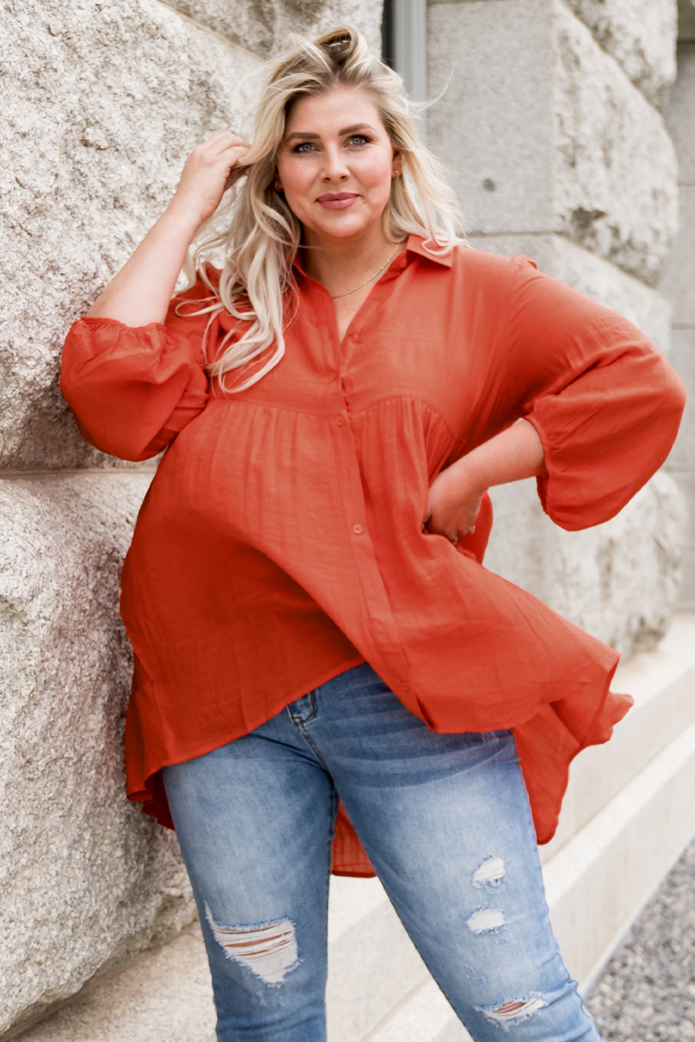 3/4 Sleeve Plus Size Tunic Top