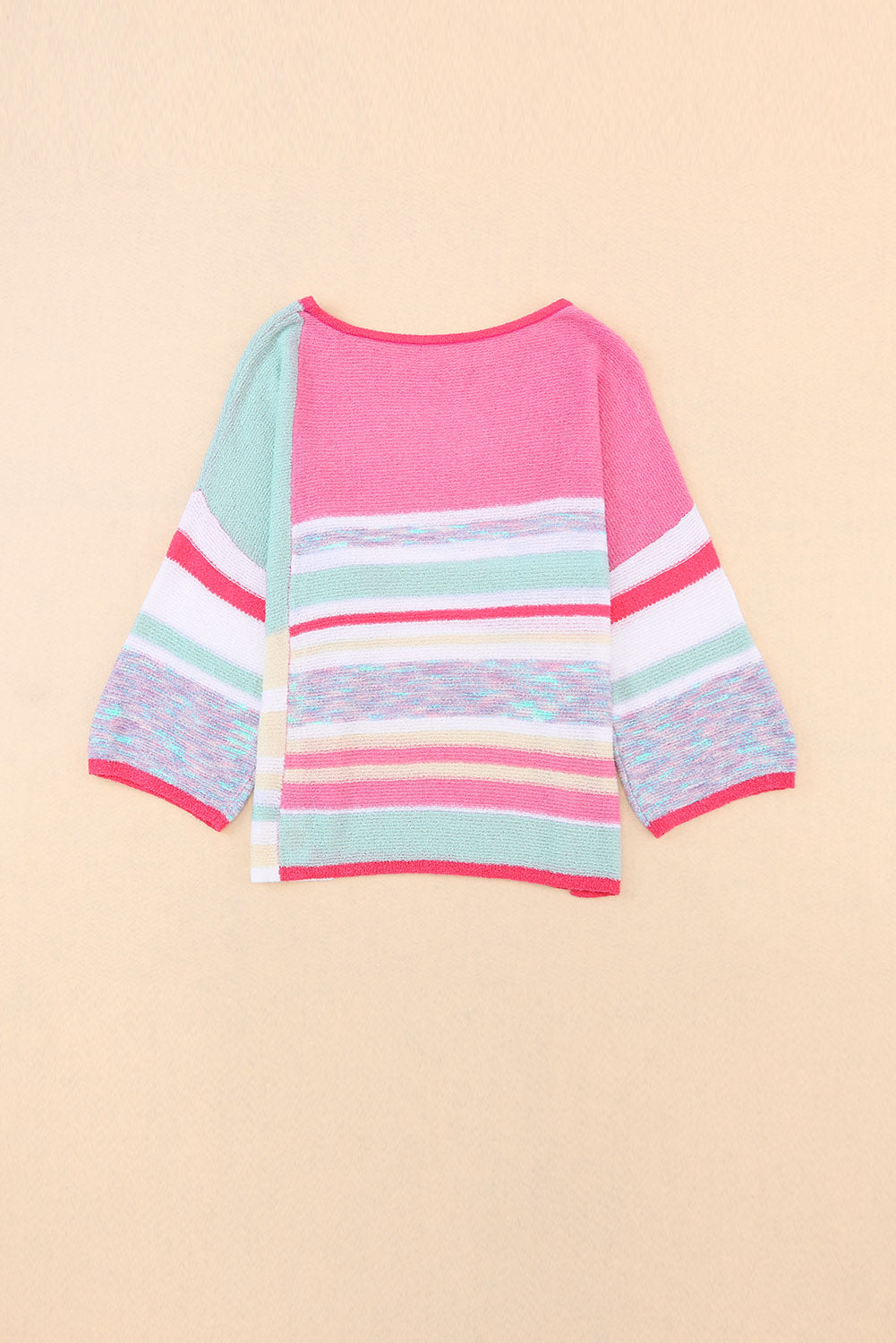 Color Block Striped Three-Quarter Sleeve Knitted Top