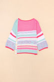 Color Block Striped Three-Quarter Sleeve Knitted Top