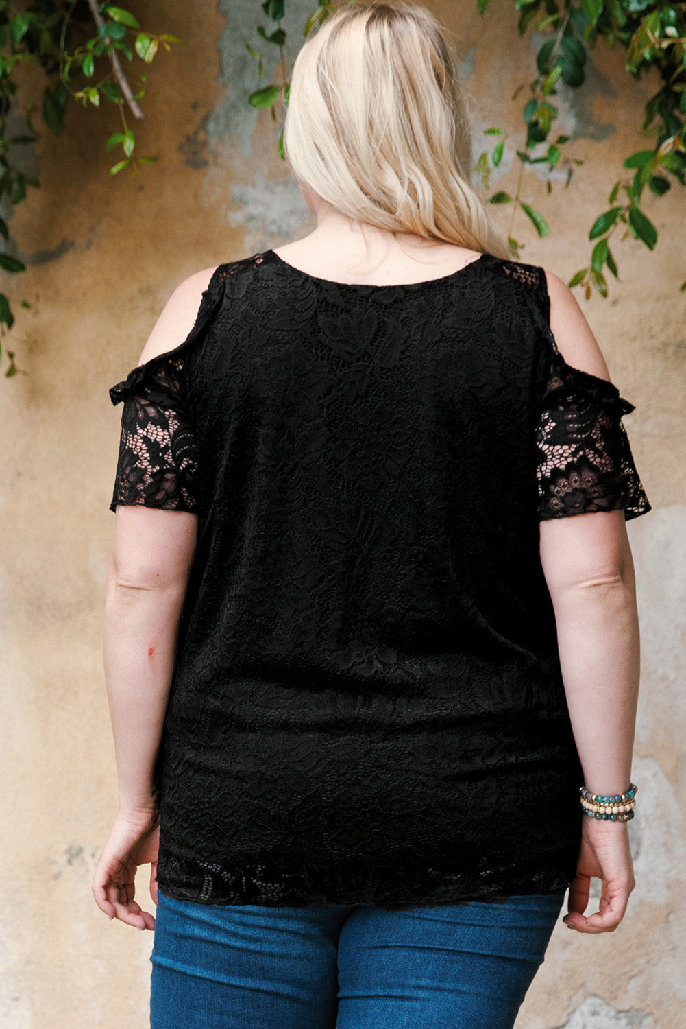 Floral Lace Cold Shoulder Plus Size Top