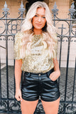 Keyhole Back Sequin Puff Sleeve T Shirt