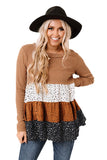 Ribbed Long Sleeve Dotted Tiered Ruffled Flowy Top