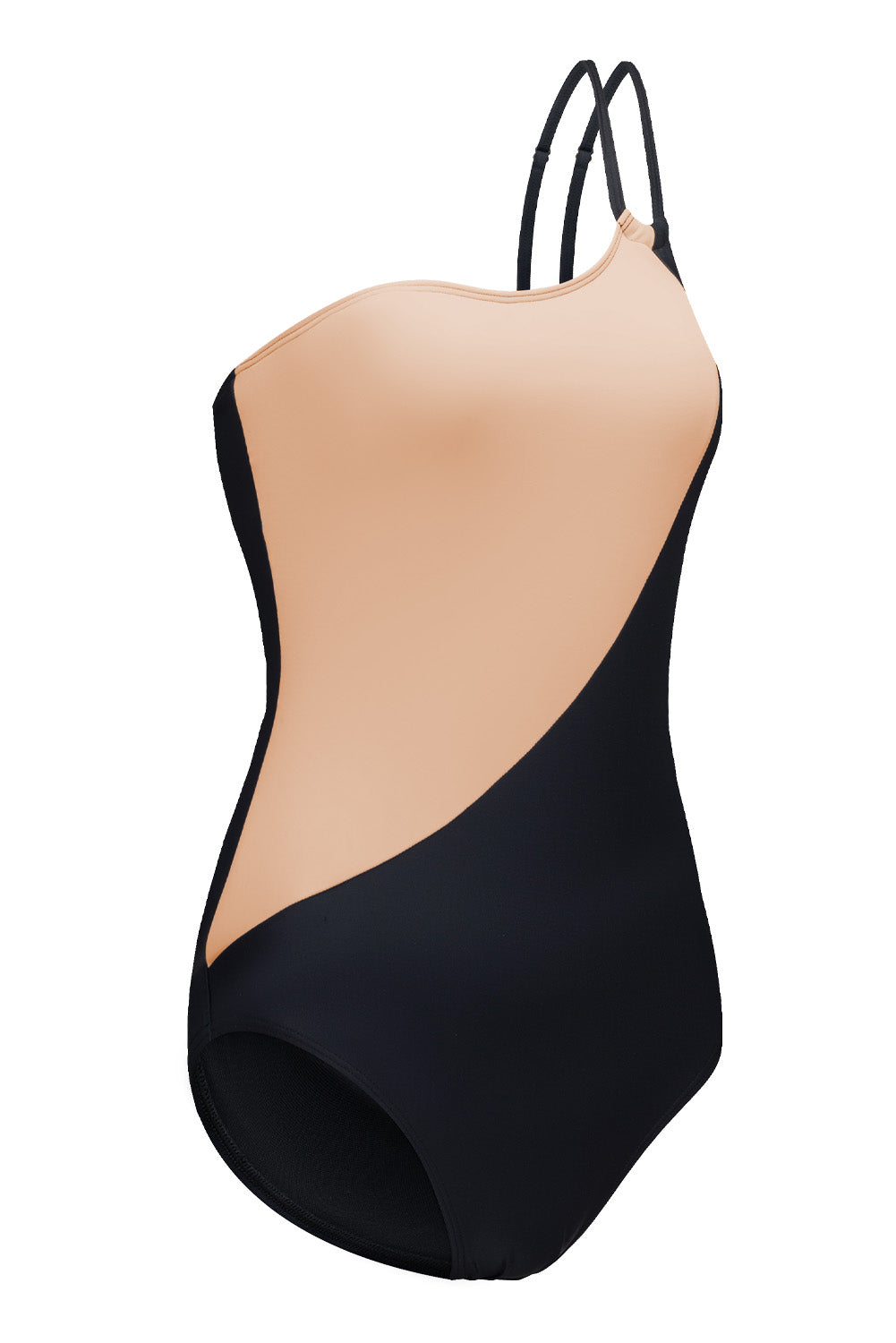 Double Straps One Shoulder Color Block Teddy Swimsuit