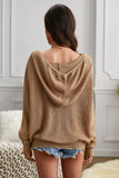 Zipper V-neck Dropped Sleeve Hooded Solid Sweater