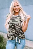 Camo Print Knotted Hem T-shirt